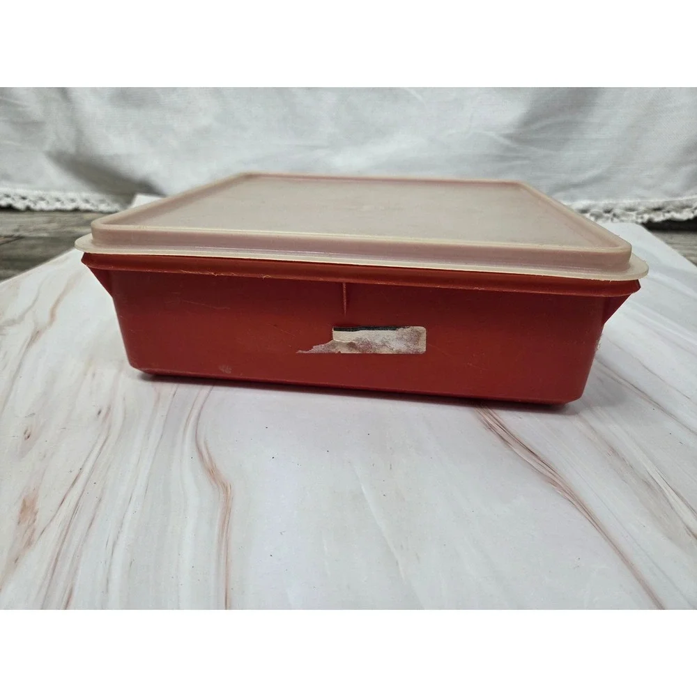 Vintage Tupperware Square Storage Container 811-20 Burnt Orange with Lid USA